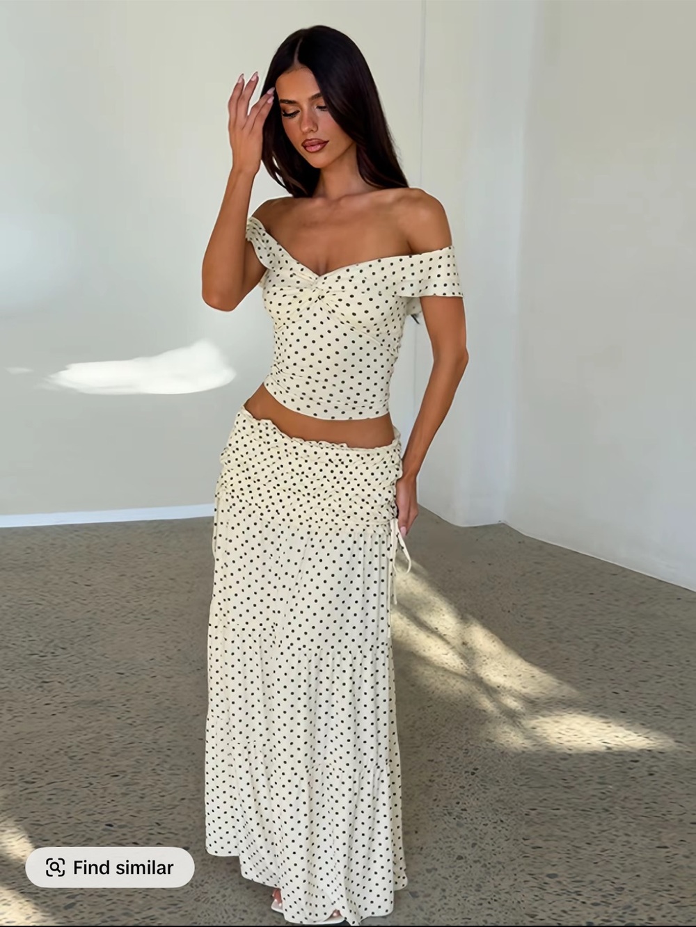 Polka Dot Off-Shoulder Maxi Skirt SET- Cream